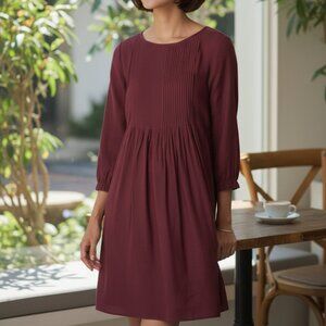 J. Jill Pintuck A-Line Dress Burgundy Sz M Women's Casual  Minimalist Boho Flowy